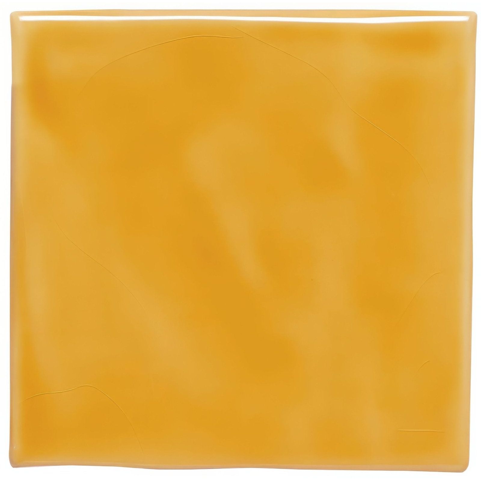 Honey field tile square glossy yellow cheese slice with subtle marbling and faint surface cracks