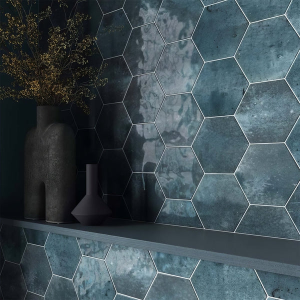 Blue Hexagon Gloss Ceramic Wall