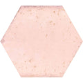 Hope rose hexagon gloss ceramic wall tile with soft pink textured surface faint beige speckles and distressed edge