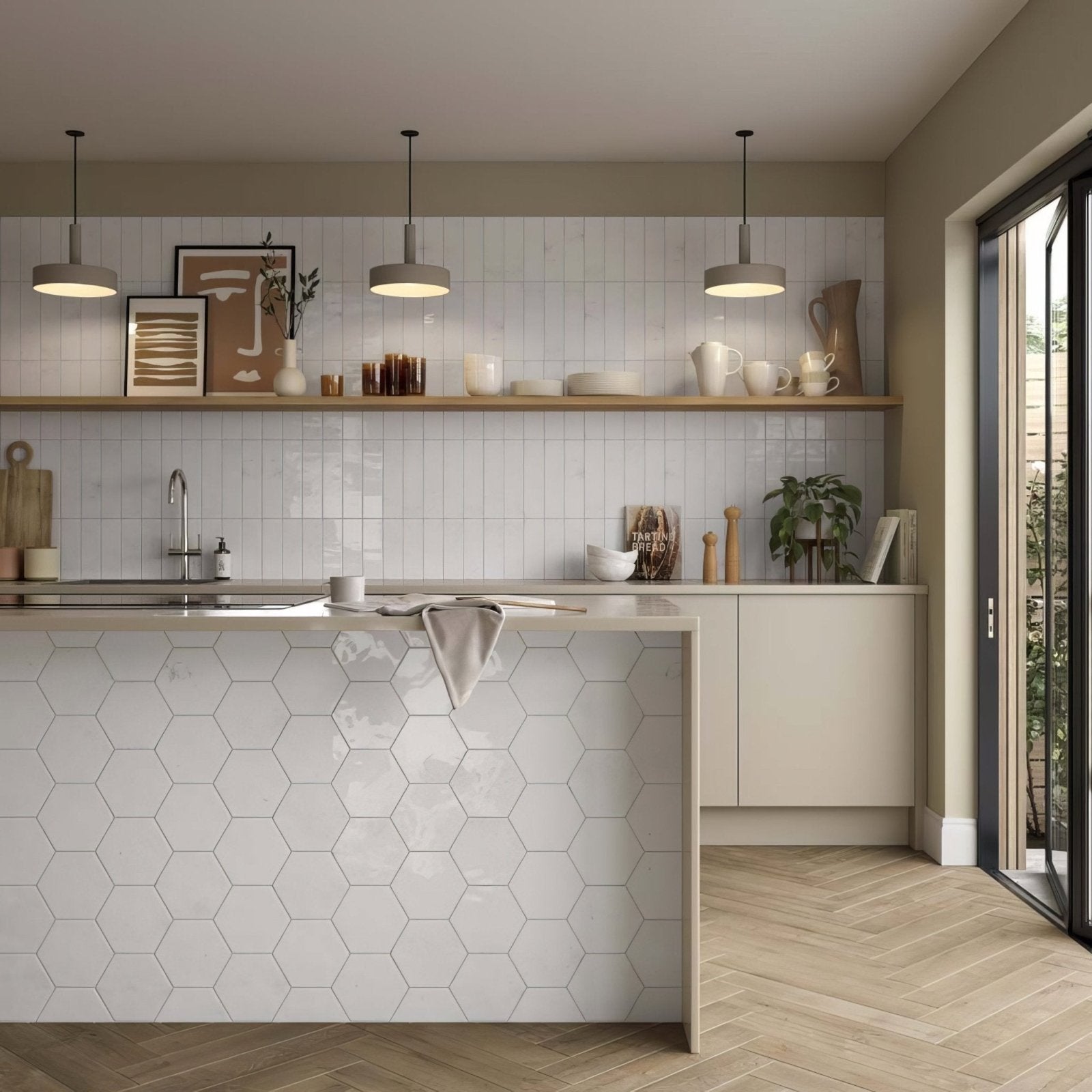 Hope white hexagon gloss ceramic wall tile with glossy finish and white hexagonal backsplash design