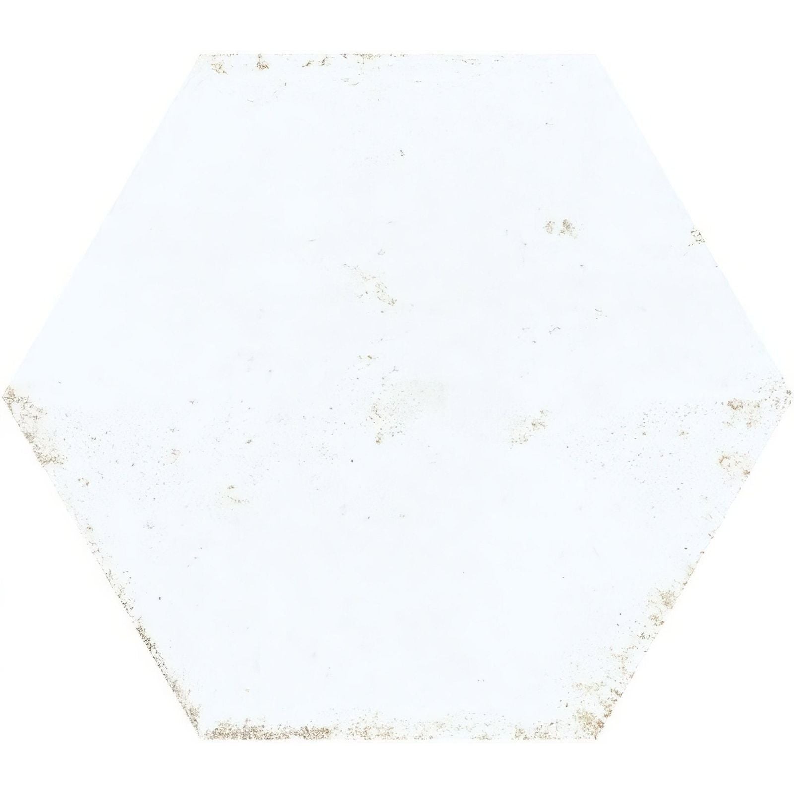 Hope white hexagon gloss ceramic wall tile with white hexagonal shape subtle distressed texture and faint gray speckles