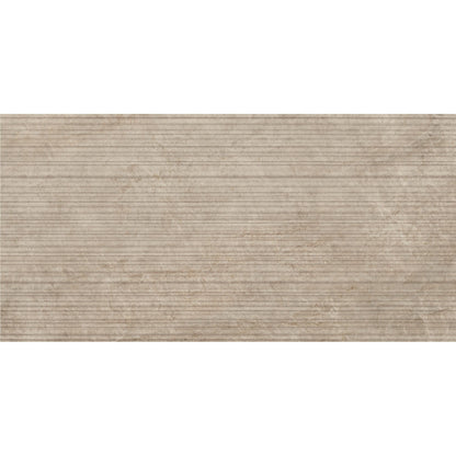 Beige textured hoxton porcelain amber linear décor matt tile with vertical ridged grooves for wall or floor use