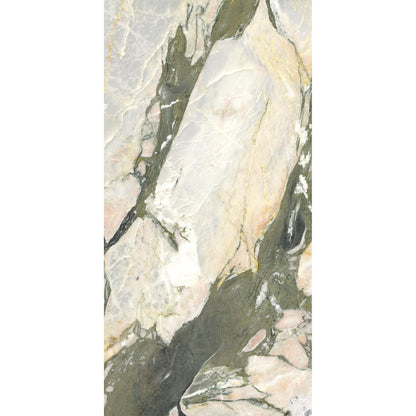 A sleek rectangular hoxton porcelain four seasons décor brushed tile with creamy white pink and deep green marble veining