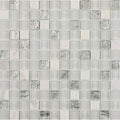Hutton white silver glass and stone mix mosaic tile with silver and frosted glass featuring a subtle metallic sheen