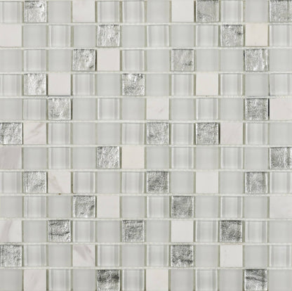 Hutton White Silver Glass and Stone Mix Mosaic