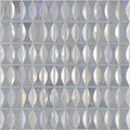 Ice raised rectangle mosaic iridescent glass tile with diamond shaped faceted pieces shimmering in soft rainbow hues
