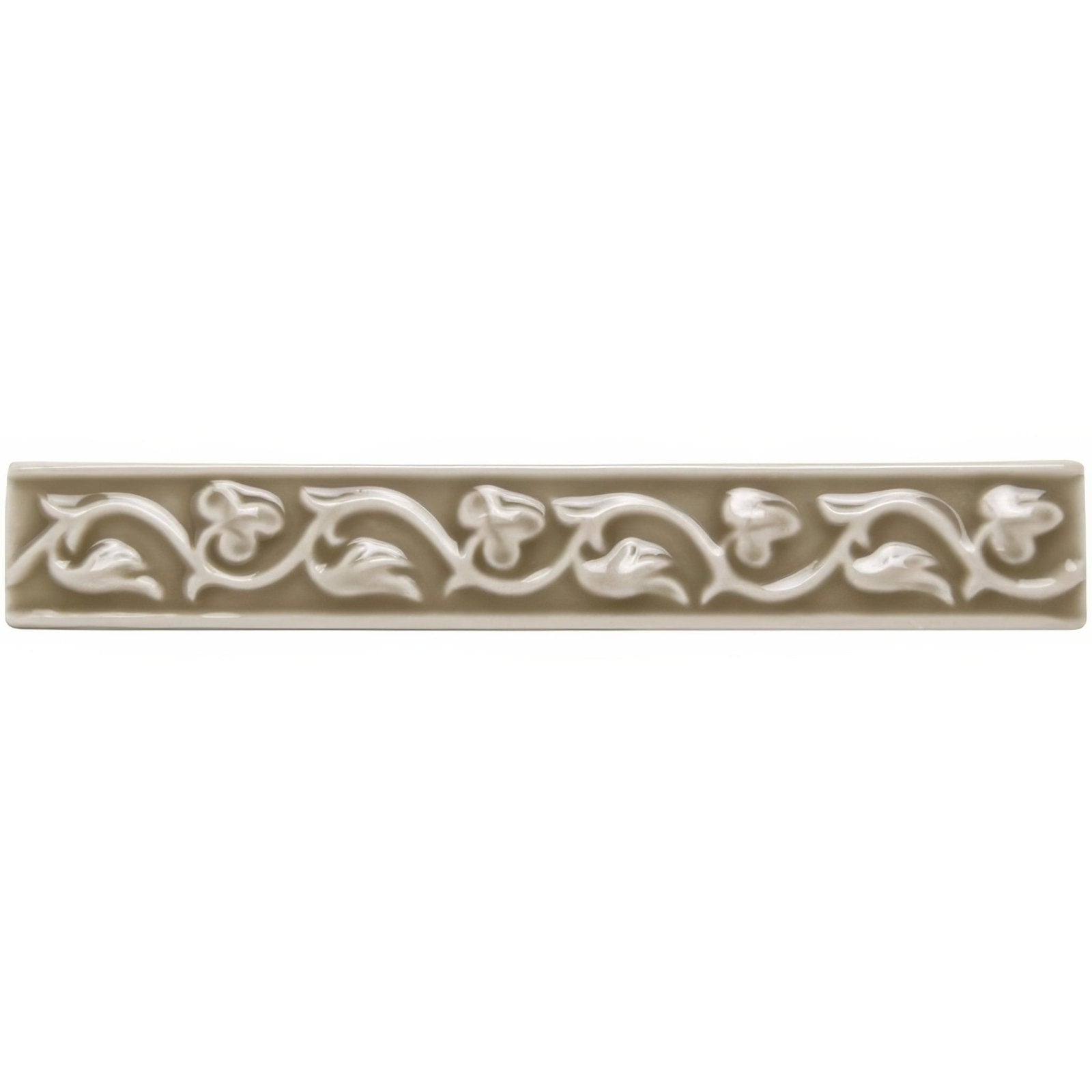 Beige ceramic tile ickworth beaulieu with raised white floral vine pattern for decorative wall use