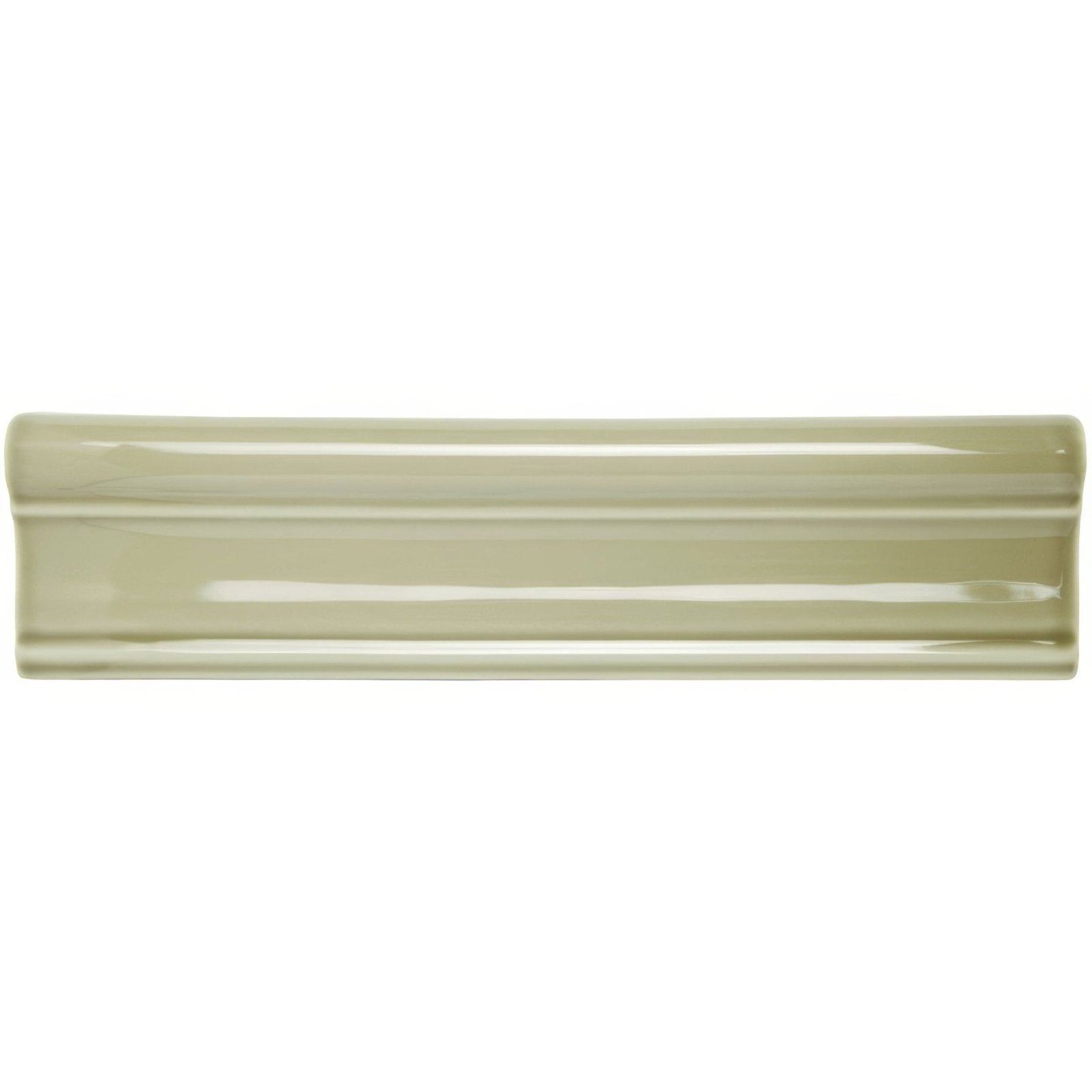 Ickworth Clarence sleek glossy sage green ceramic tile with subtle raised central ridge and softly curved edges