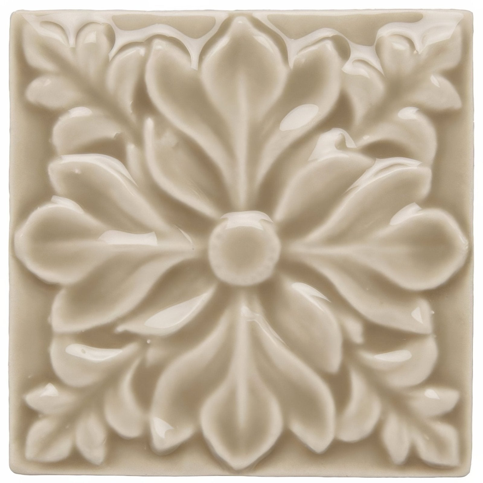 Beige ceramic tile ickworth hampstead with raised floral relief design for decorative wall and floor use