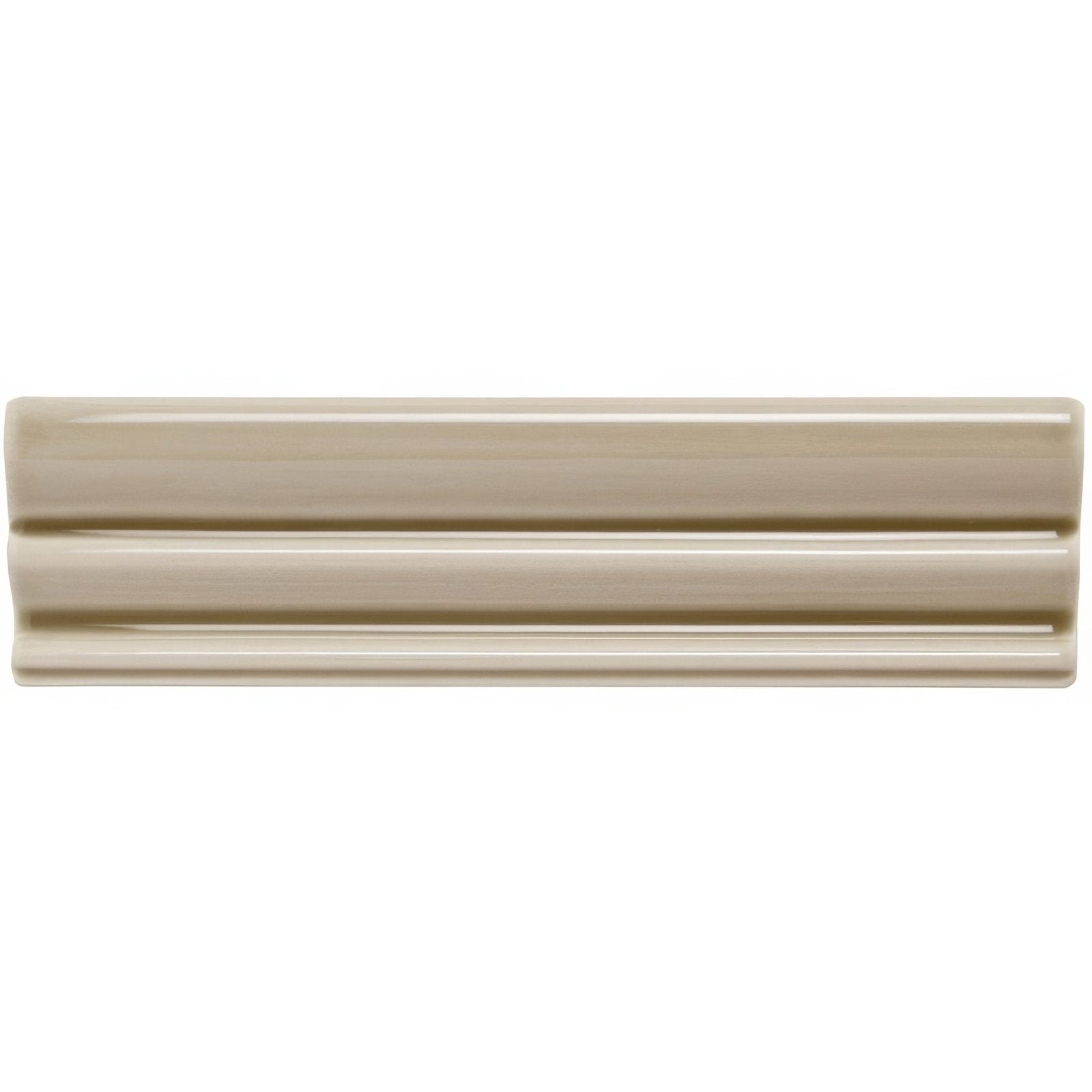 Beige ceramic tile ickworth kensington with glossy finish and three horizontal ridges for elegant wall decor