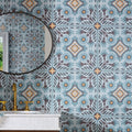 Blue and beige patterned intricate floral and geometric indirah porcelain azure 20 x 20cm ceramic tiles