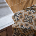 Patterned ceramic floor tiles indirah porcelain cotto 20 x 20 cm with cream base and brown navy floral motifs