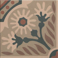 A square indirah porcelain mocha tile 20 x 20cm with muted earth-toned stylized flowers and abstract leaf patterns
