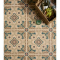 Indirah porcelain mocha 20 x 20cm ceramic floor tiles with beige and teal floral and geometric patterns
