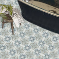 Gray and white floral patterned infusion lousa vintage bathroom floor tile with decorative design