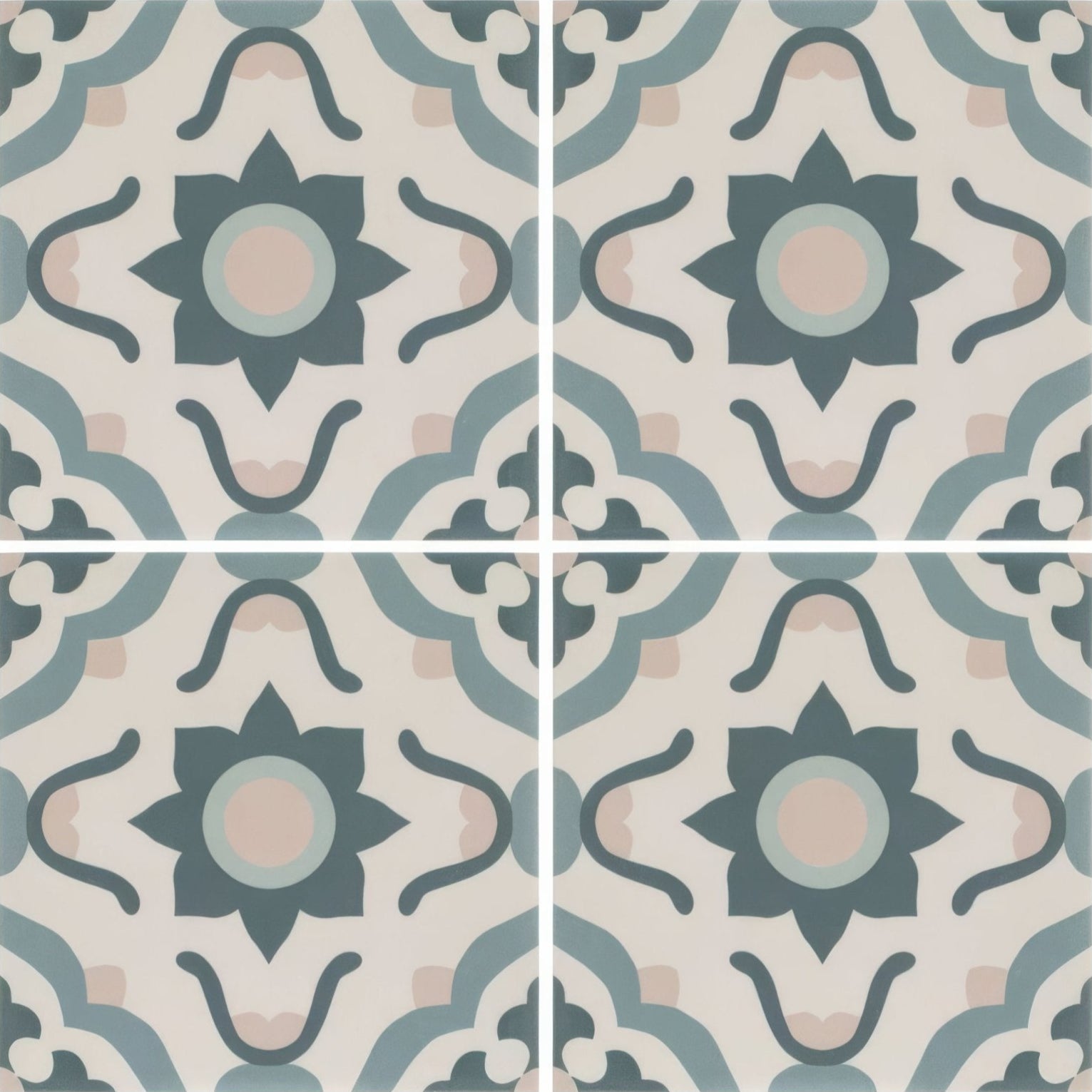 Square ceramic infusion nazare patterned tile with repeating geometric pattern in muted blue gray and beige tones