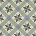 Vintage-style ceramic infusion ribeira patterned floor tile with geometric star design in sage green blue and dark gray tones