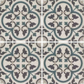 Infusion st etienne patterned tile with quatrefoil ceramic design in muted teal dark gray and off-white tones