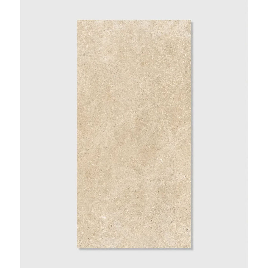 Beige rectangular isle porcelain sabbia tile with subtle natural stone texture 60 x 90cm