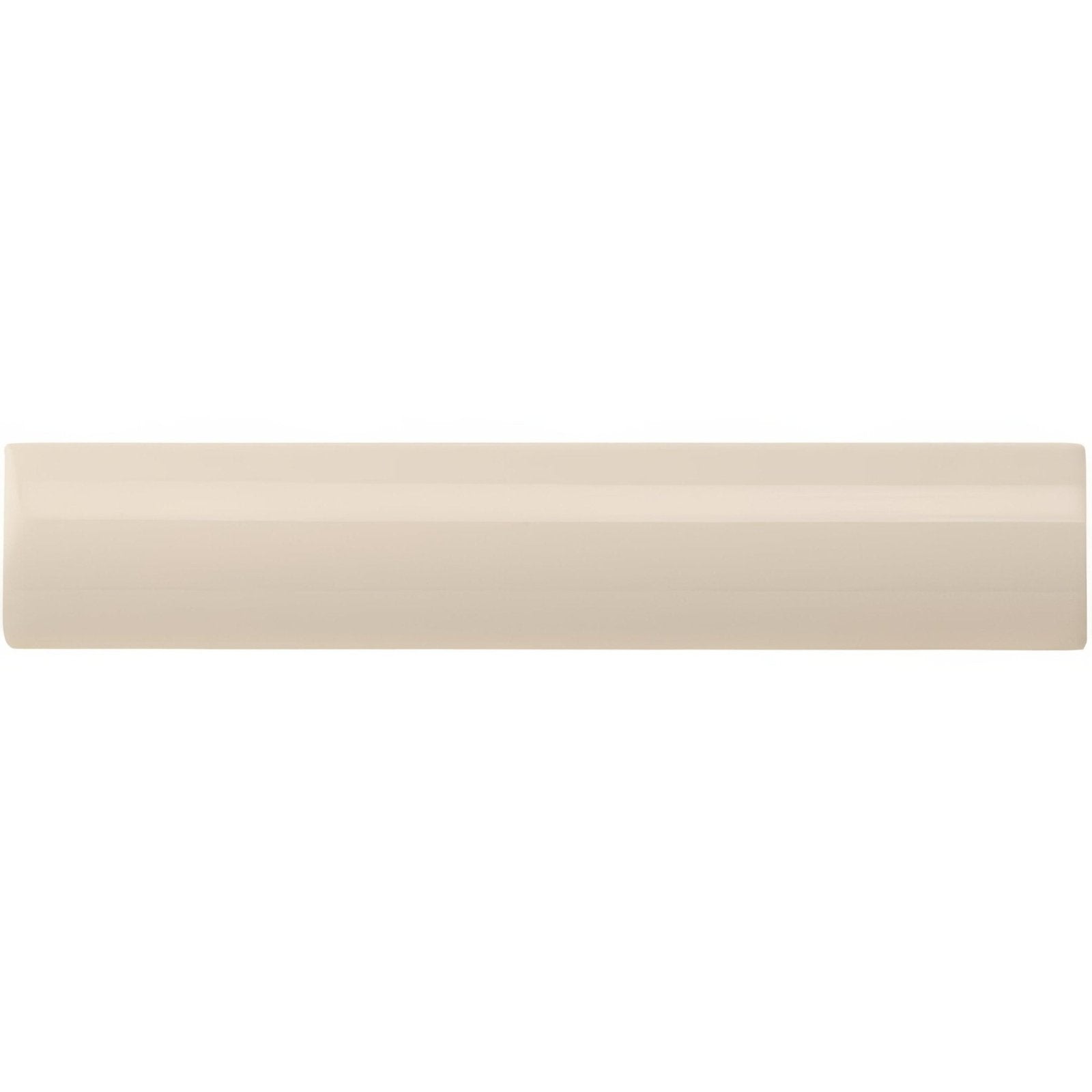 Ivory external corner trim with cream-colored glossy rectangular tile featuring smooth edges and a uniform surface
