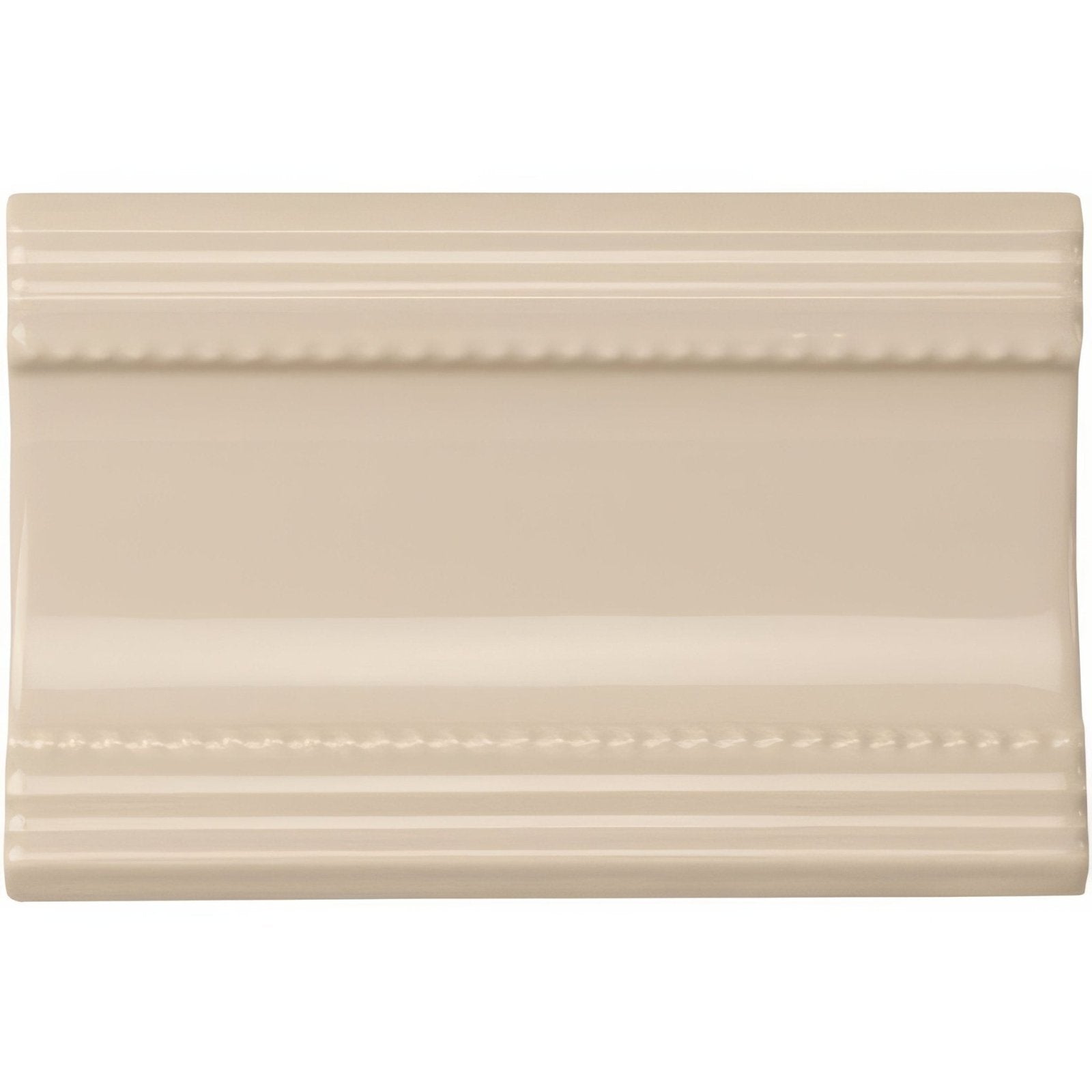 Ivory plain cornice cream-colored ceramic tile with glossy finish and decorative beaded molding along edges
