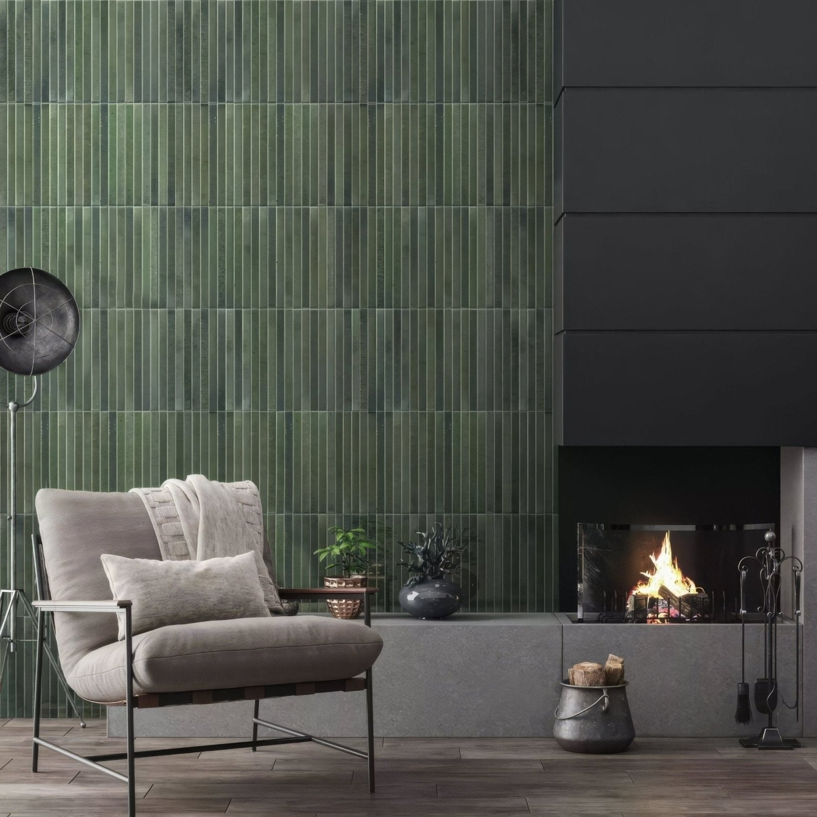 Gray upholstered armchair with metal frame from ixworth forest bar tile collection for modern seating