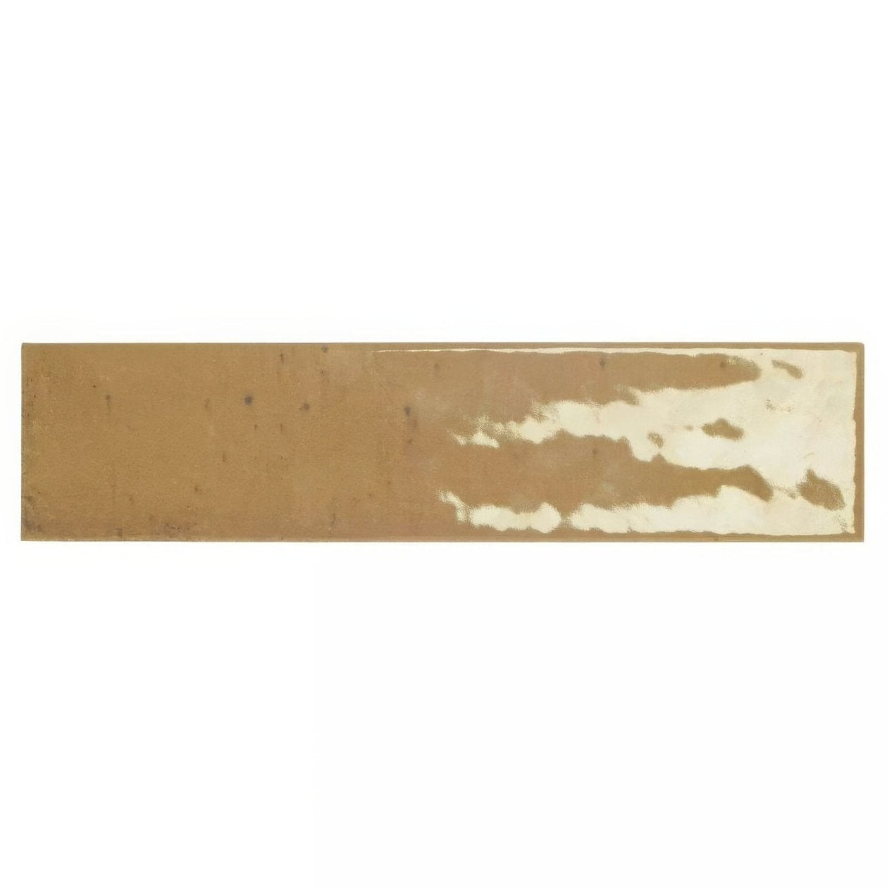 A rectangular earth-toned ceramic ixworth honey brick tile with a distressed finish and subtle white patches