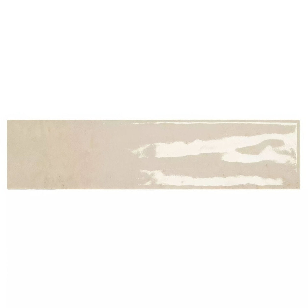 Beige rectangular ceramic ixworth ivory brick tile with glossy finish and subtle white abstract streaks