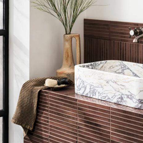 Ixworth Mulberry Bar Tile brown ceramic bar tile with horizontal ridges