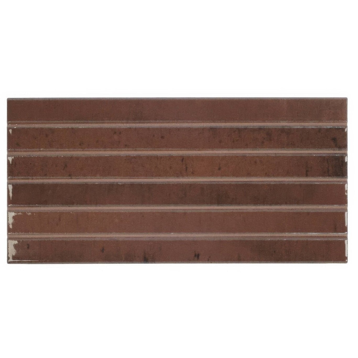 Brown ceramic ixworth mulberry bar tile with horizontal ridges and a subtle rustic finish