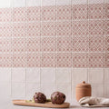 Jacquard Clay pink and cream geometric patterned ceramic tiles for stylish wall or floor decoration