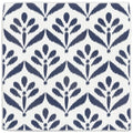 White ceramic coaster with repeating navy blue ikat-style floral pattern from jacquard indigo collection