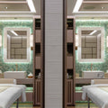 Jade 25mm Square green glass mosaic on spa vanity stations with white marble sinks and gold taps