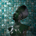 Jade 25mm Square green glass mosaic with a dark green stone bust