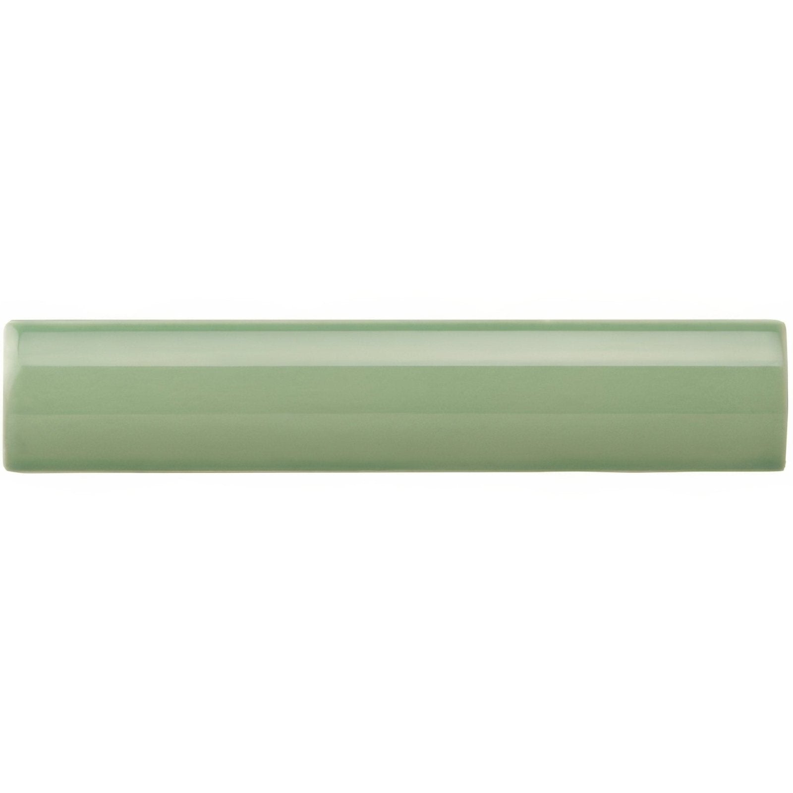 Jade Breeze external corner trim in sleek matte sage green ceramic with subtle glossy sheen on top edge