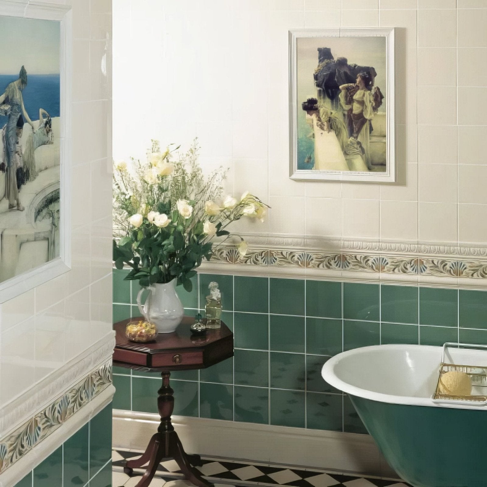 Jade Breeze Field Tile in a bathroom setting