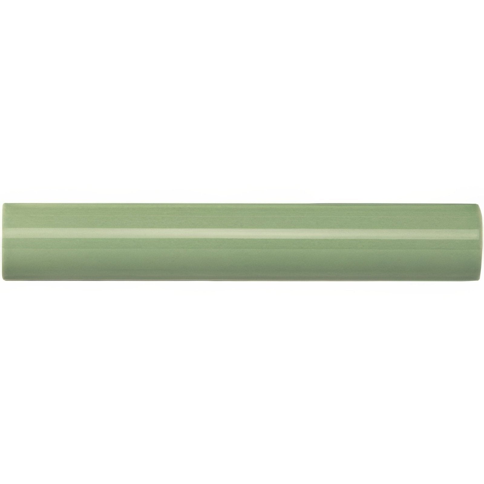 Jade breeze sigma moulding is a smooth matte sage green ceramic tile with a subtle horizontal band near its center