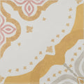 A decorative ceramic jaipur akola patterned tile with intricate pink and gold motifs on a white background with gold stars