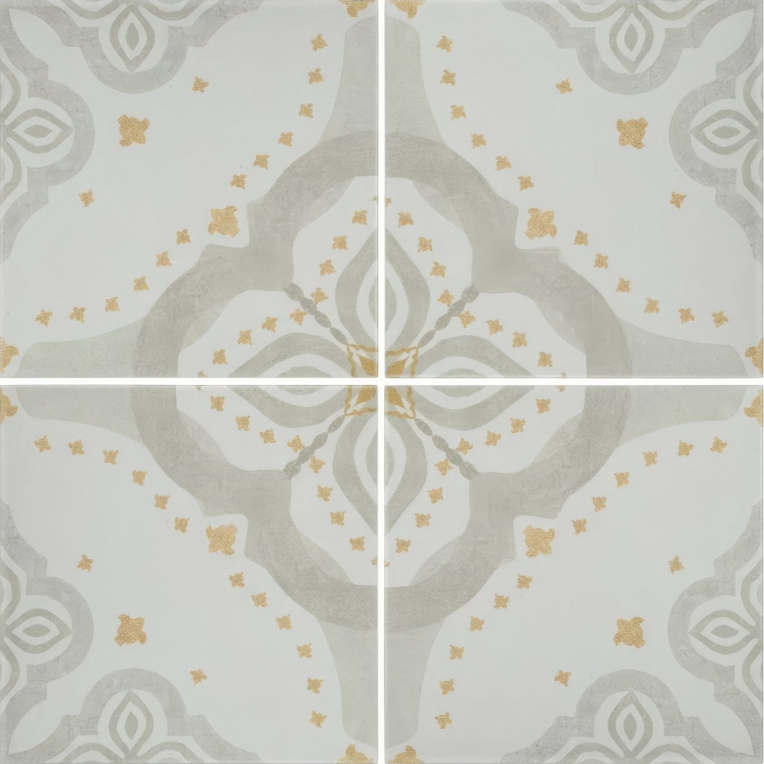 Gray and gold ornate patterned Jaipur Barmer tile featuring a symmetrical decorative design for elegant flooring