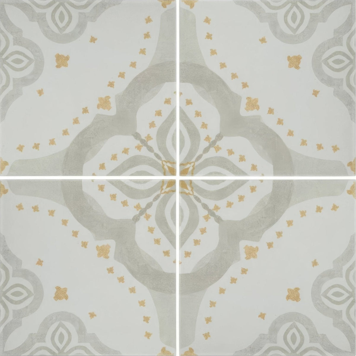 Gray and gold ornate patterned Jaipur Barmer tile featuring a symmetrical decorative design for elegant flooring