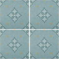 Jaipur dabu patterned tile featuring light blue ceramic floor tiles with subtle geometric teal and pale yellow accents
