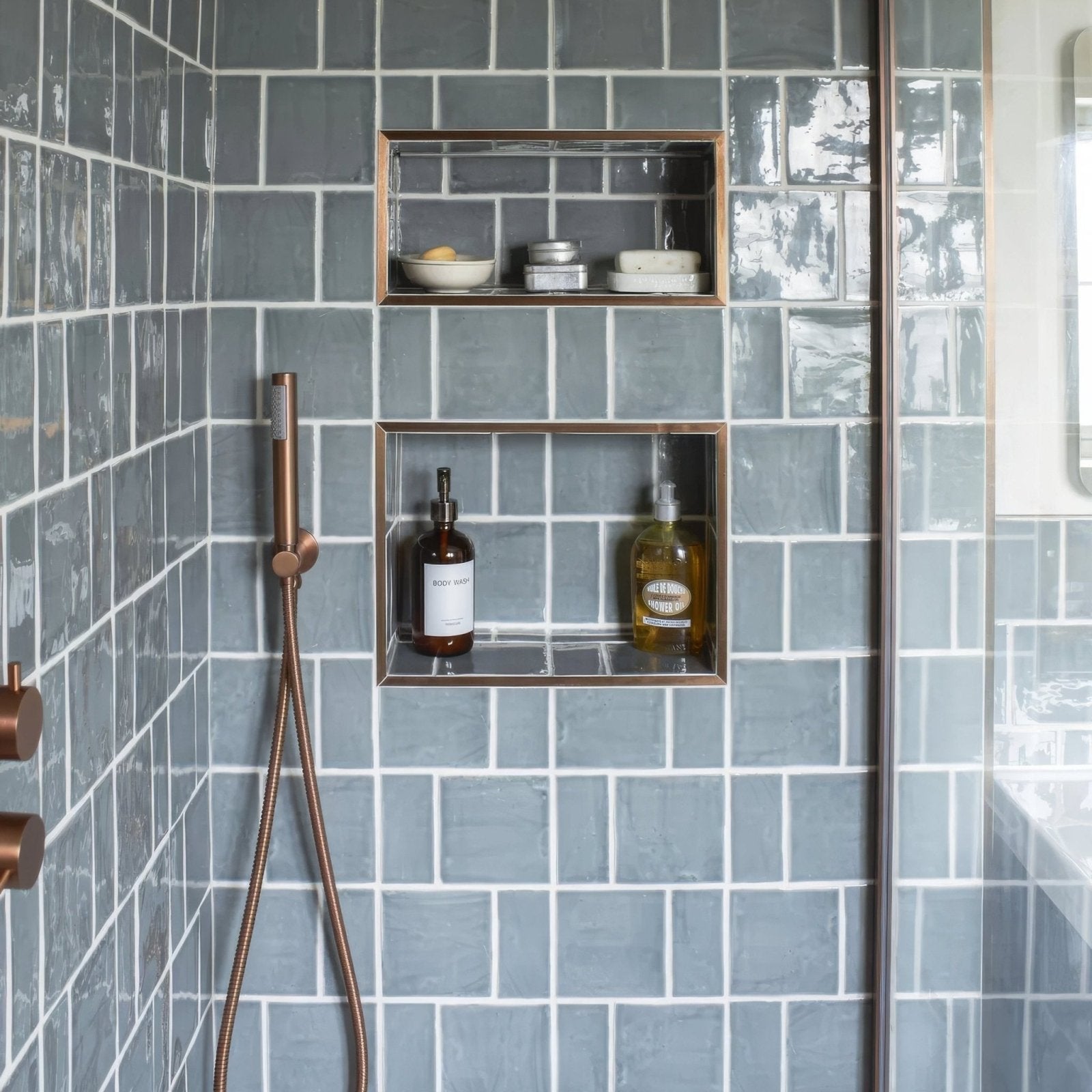 Jaipur Dartmouth Green Rectangle Glazed Tile in a bathroom setting (2)