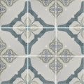 Blue and gray patterned ceramic tile with vintage quatrefoil design from jaipur desear patterned tile collection
