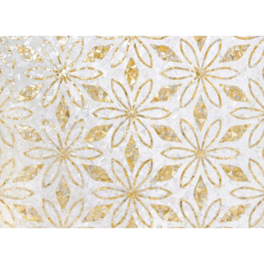 White and gold jasmine golden promise mosaic tile with intricate floral patterns for decorative use