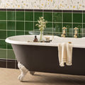 Jet black albert moulding clawfoot bathtub with dark gray body white porcelain trim and ornate white feet