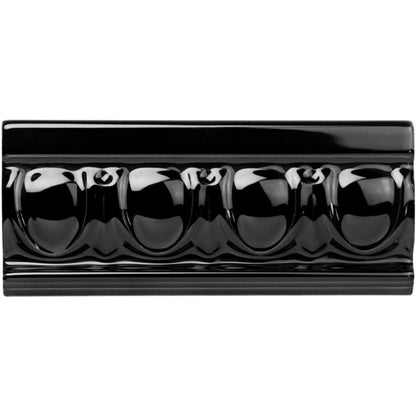Jet Black egg and dart moulding in black glossy ceramic with rounded bulbous indentations along its length