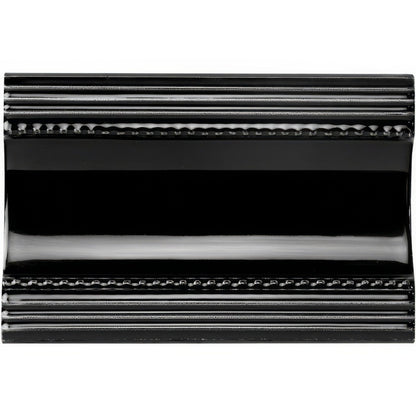 Jet Black Plain Cornice Ceramic Wall Tile 152x75mm