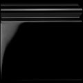 Jet black skirting right corner ceramic tile with a glossy smooth surface and subtle horizontal ridges at the top edge