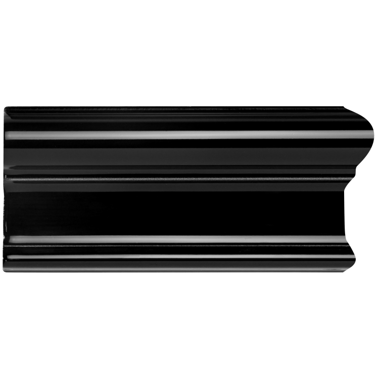 Jet Black Victoria right corner architectural cornice with glossy black finish and layered horizontal ridges in classic profile