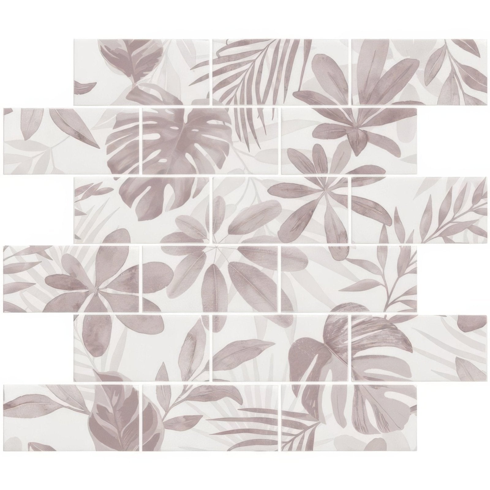 Beige and white tropical leaf mosaic tile wall from jungle grove pink 18 tile panel for decorative use